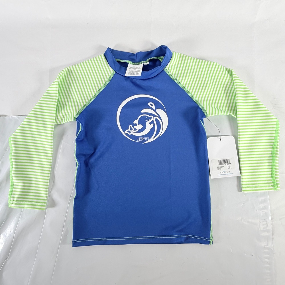 Little Dolfin Kids Mock Neck Long Sleeve Swim Rash Guard‎ Blue Stripe Size 5